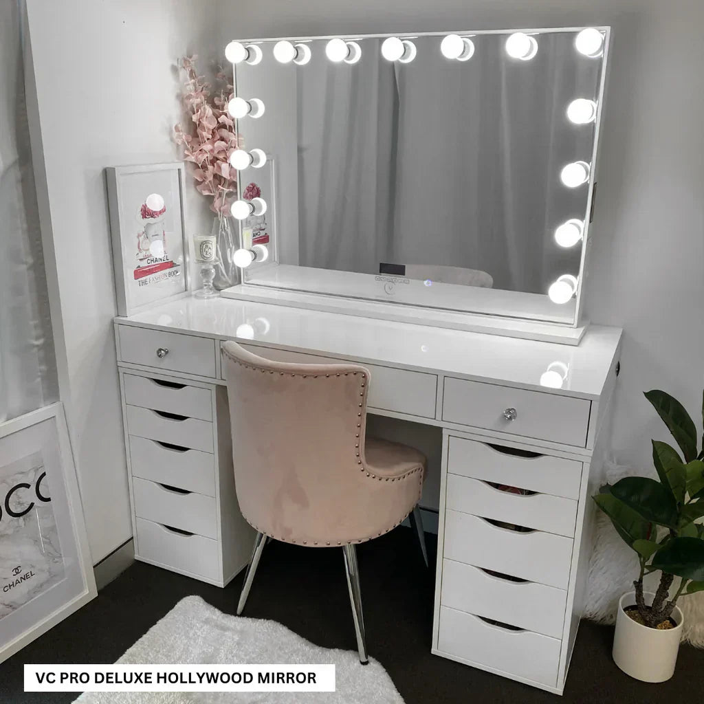 Vanity Makeup Desk with Hollywood Mirror