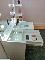 White Makeup Vanity with Frameless Mirror and Light – 2 Drawers