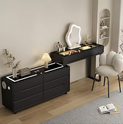 Modern Bedroom Vanity Table with Mirror & Speakers