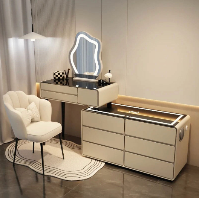 Modern Bedroom Vanity Table with Mirror & Speakers