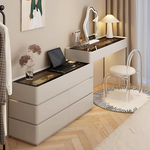 Modern Bedroom Vanity Table with Mirror & Speakers