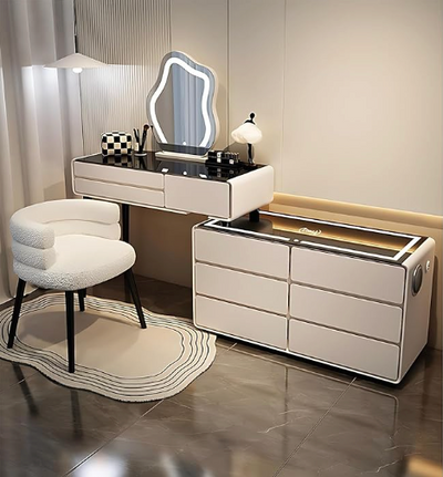 Modern Bedroom Vanity Table with Mirror & Speakers