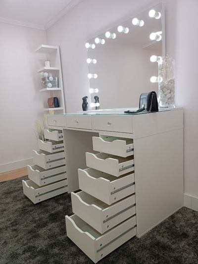 Vanity Makeup Desk with Hollywood Mirror