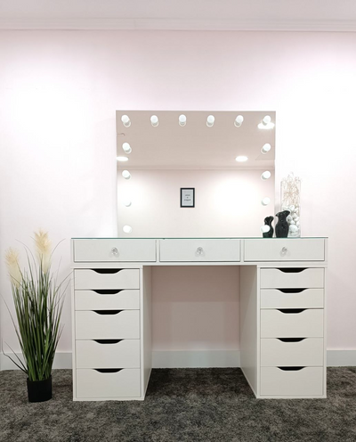 Vanity Makeup Desk with Hollywood Mirror