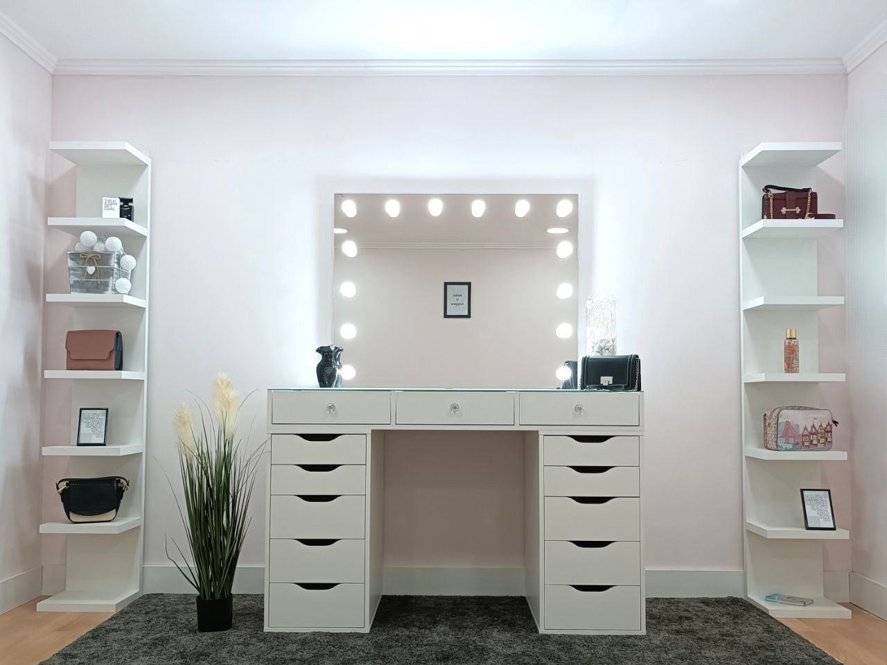 Vanity Makeup Desk with Hollywood Mirror